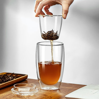 11.8 Fl Oz-15.2 Fl Oz Heat Resistant Double Wall Tea Cups Glass Tea Mugs with Glass Infuser