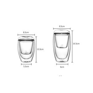 11.8 Fl Oz-15.2 Fl Oz Heat Resistant Double Wall Tea Cups Glass Tea Mugs with Glass Infuser