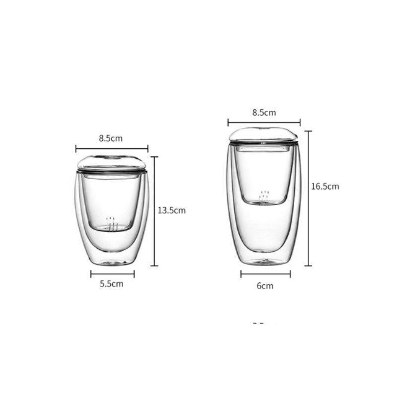 11.8 Fl Oz-15.2 Fl Oz Heat Resistant Double Wall Tea Cups Glass Tea Mugs with Glass Infuser