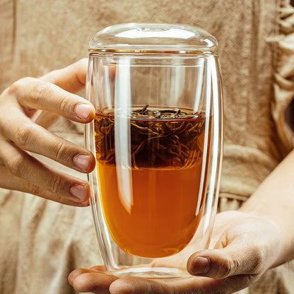 11.8 Fl Oz-15.2 Fl Oz Heat Resistant Double Wall Tea Cups Glass Tea Mugs with Glass Infuser