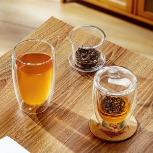 11.8 Fl Oz-15.2 Fl Oz Heat Resistant Double Wall Tea Cups Glass Tea Mugs with Glass Infuser