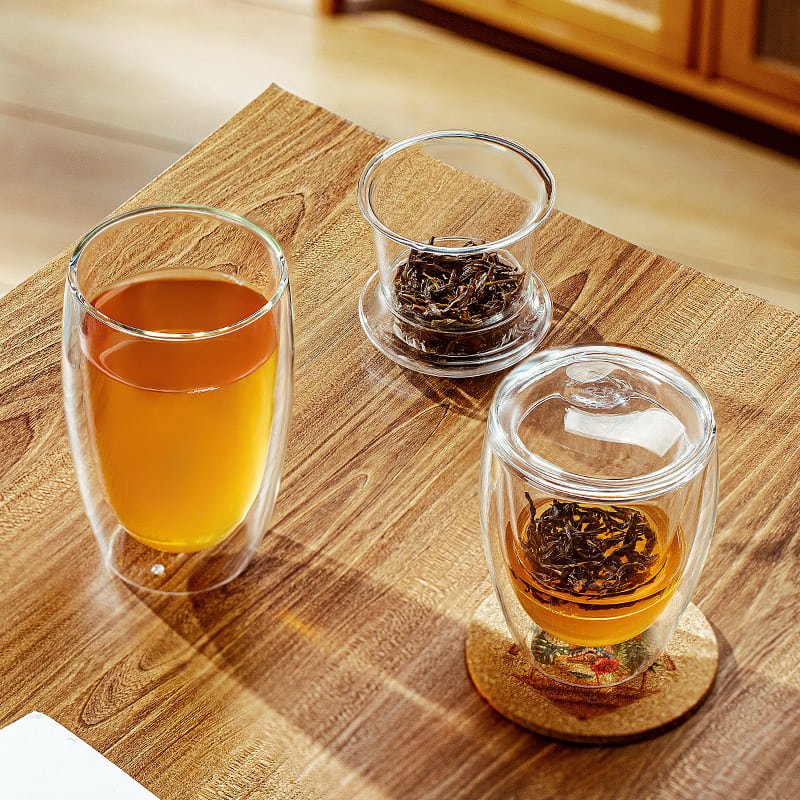 11.8 Fl Oz-15.2 Fl Oz Heat Resistant Double Wall Tea Cups Glass Tea Mugs with Glass Infuser