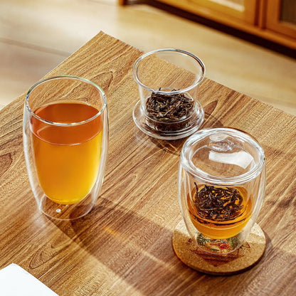 11.8 Fl Oz-15.2 Fl Oz Heat Resistant Double Wall Tea Cups Glass Tea Mugs with Glass Infuser