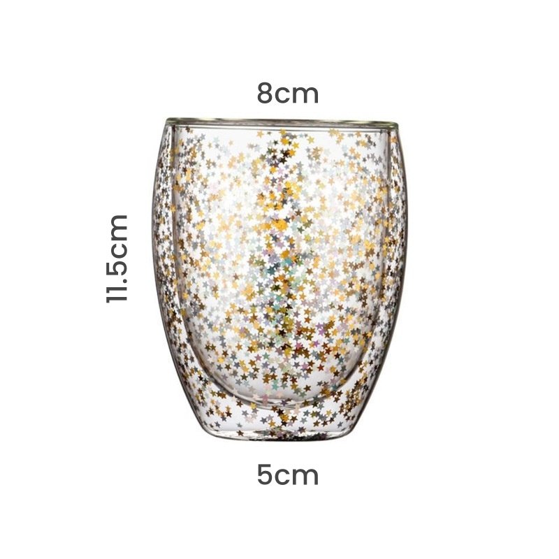11.8 Fl Oz/350 ML Fancy Double Walled Starry Glass Milk Tea and Coffee Mug