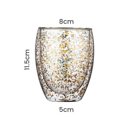 11.8 Fl Oz/350 ML Fancy Double Walled Starry Glass Milk Tea and Coffee Mug