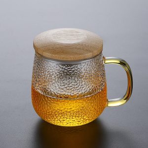 12.8 Fl Oz-13.5 Fl Oz Borosilicate Clear Glass Tea Mug with Glass Infuser and Wooden Lid
