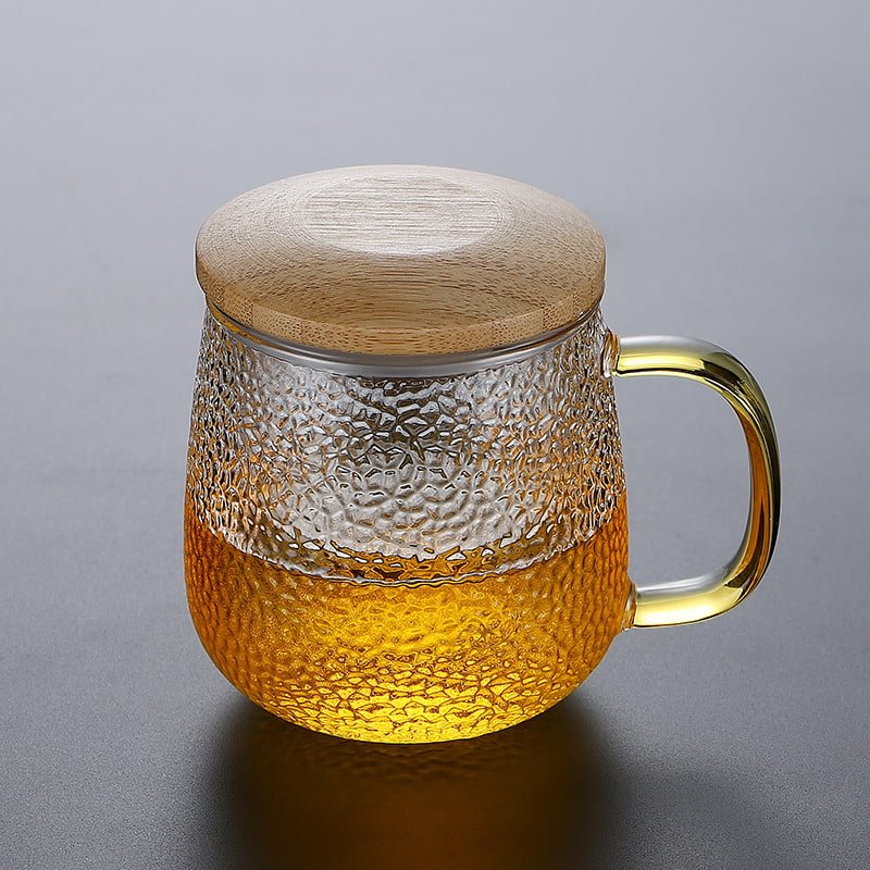 12.8 Fl Oz-13.5 Fl Oz Borosilicate Clear Glass Tea Mug with Glass Infuser and Wooden Lid