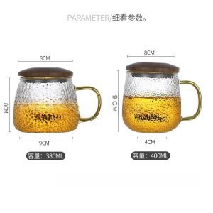 12.8 Fl Oz-13.5 Fl Oz Borosilicate Clear Glass Tea Mug with Glass Infuser and Wooden Lid