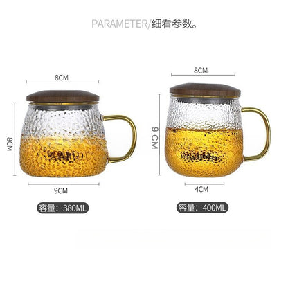12.8 Fl Oz-13.5 Fl Oz Borosilicate Clear Glass Tea Mug with Glass Infuser and Wooden Lid