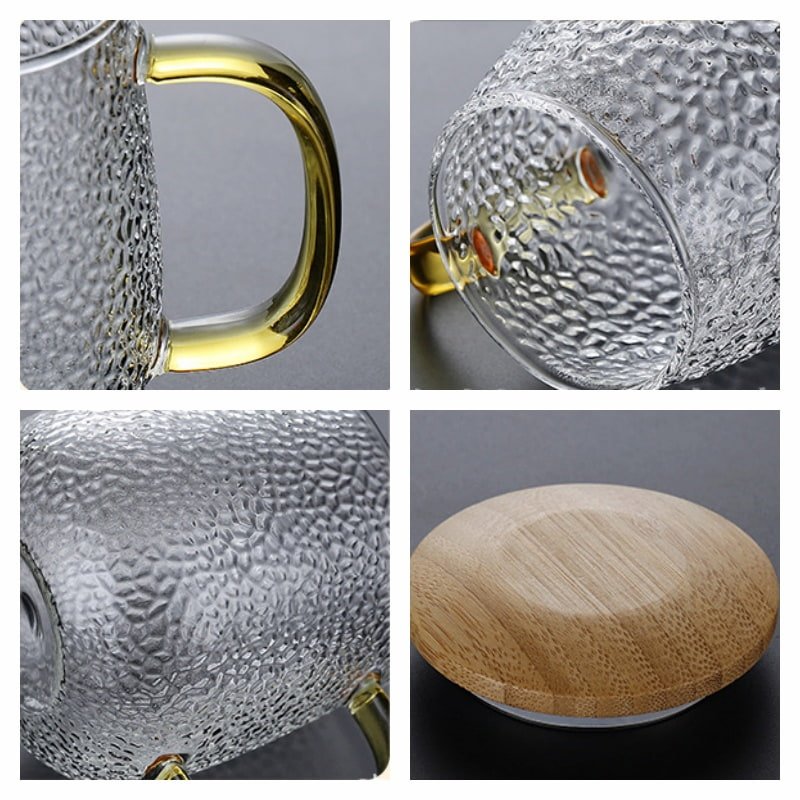 12.8 Fl Oz-13.5 Fl Oz Borosilicate Clear Glass Tea Mug with Glass Infuser and Wooden Lid