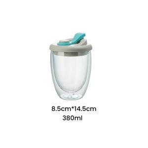 12.8 Fl Oz/380 ML Double Wall Clear Glass Tea Milk and Coffee Cups with SIL Lids