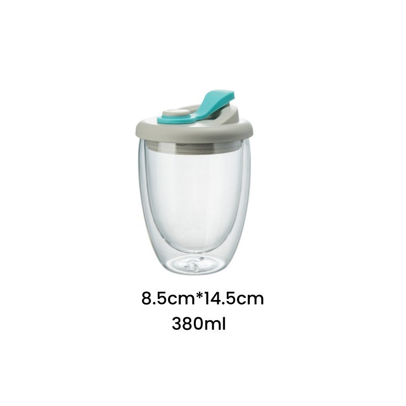 12.8 Fl Oz/380 ML Double Wall Clear Glass Tea Milk and Coffee Cups with SIL Lids