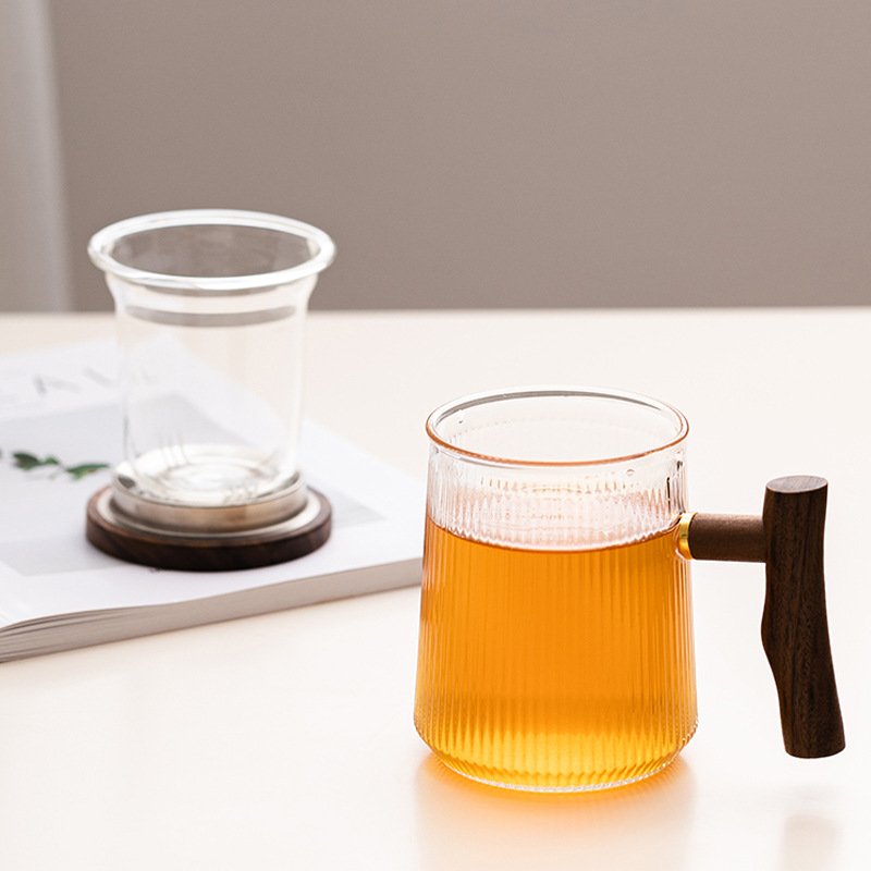 13.5 Fl Oz/400 ML Crystal Glass Tea Mug with Glass Strainer and Wooden Lid
