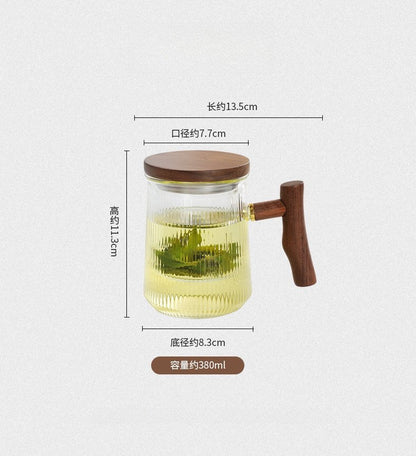 13.5 Fl Oz/400 ML Crystal Glass Tea Mug with Glass Strainer and Wooden Lid