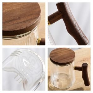13.5 Fl Oz/400 ML Crystal Glass Tea Mug with Glass Strainer and Wooden Lid
