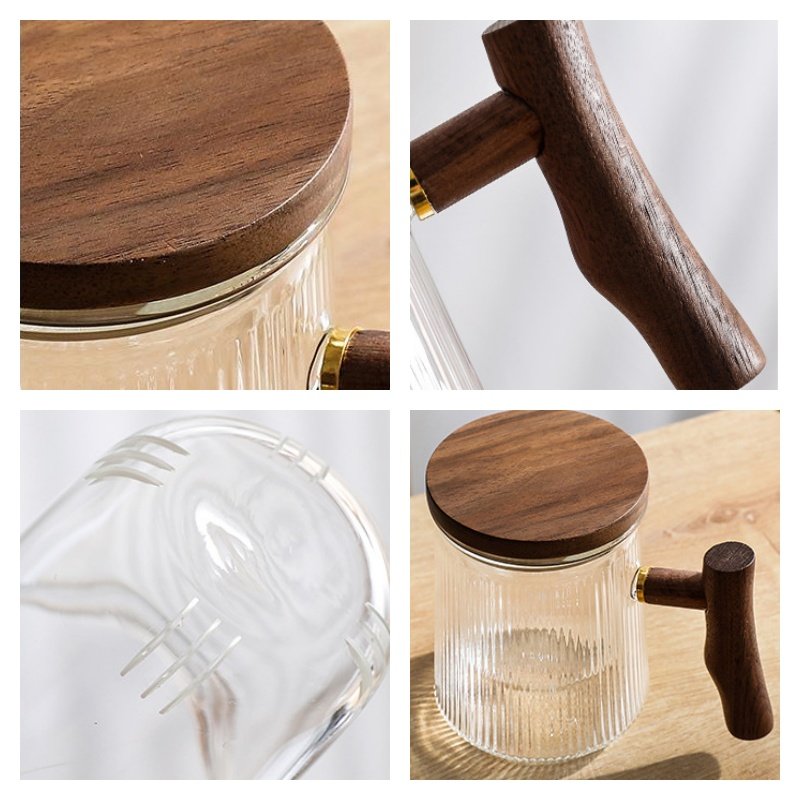 13.5 Fl Oz/400 ML Crystal Glass Tea Mug with Glass Strainer and Wooden Lid