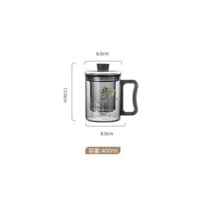 13.5 Fl Oz/400 ML Lotus Grey Clear Glass Cups for Tea with Wooden Handle and Glass Infuser