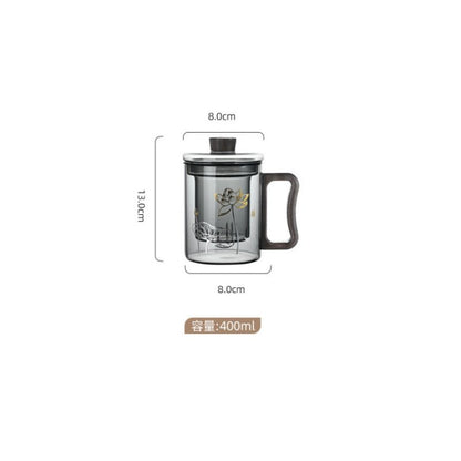 13.5 Fl Oz/400 ML Lotus Grey Clear Glass Cups for Tea with Wooden Handle and Glass Infuser