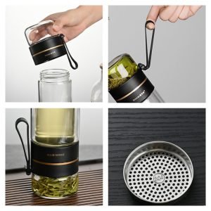 13.5 Fl Oz/400 ML Portable Glass Tea Mugs With Glass Tea Infuser and Lid for Loose Leaf