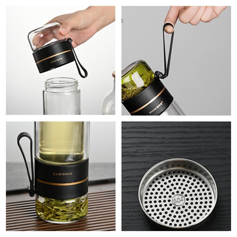 13.5 Fl Oz/400 ML Portable Glass Tea Mugs With Glass Tea Infuser and Lid for Loose Leaf