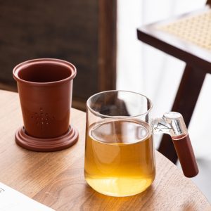 15.2 Fl Oz/450 ML Transparent Glass Tea Mug with Purple Clay Infuser and Handle