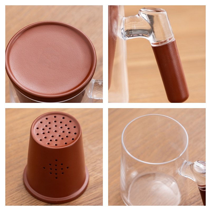 15.2 Fl Oz/450 ML Transparent Glass Tea Mug with Purple Clay Infuser and Handle