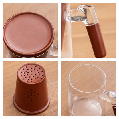 15.2 Fl Oz/450 ML Transparent Glass Tea Mug with Purple Clay Infuser and Handle