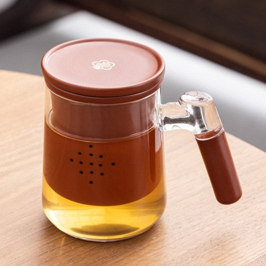 15.2 Fl Oz/450 ML Transparent Glass Tea Mug with Purple Clay Infuser and Handle