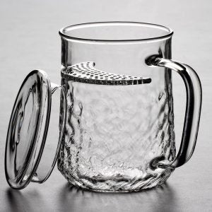15.2 Fl Oz/450 ML Handcrafted Heat Resistant Borosilicate Glass Tea Cup with Glass Strainer