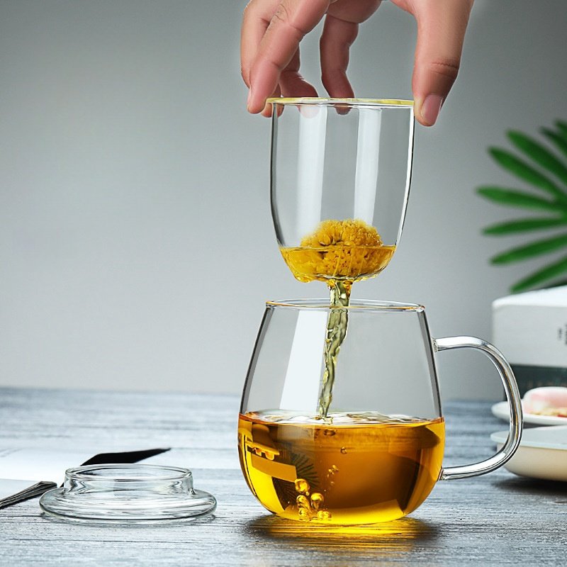 16.9 Fl Oz/500 ML Clear Crystal Glass Tea Mug with Glass Infuser and Handle for Blooming Tea