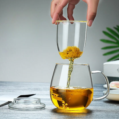 16.9 Fl Oz/500 ML Clear Crystal Glass Tea Mug with Glass Infuser and Handle for Blooming Tea