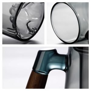 16.9 Fl Oz/500 ML Colorless and Grey Tea Mug Tea Cup with Iceberg Glass Strainer and Wooden Lids