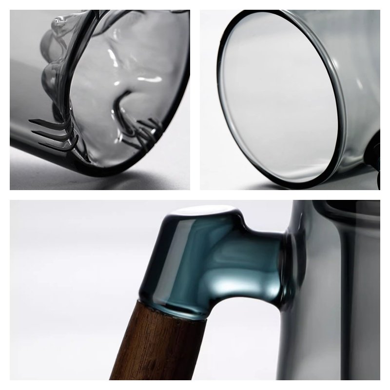 16.9 Fl Oz/500 ML Colorless and Grey Tea Mug Tea Cup with Iceberg Glass Strainer and Wooden Lids