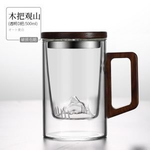16.9 Fl Oz/500 ML Simple Glass Tea Cup Tea Mug with Glass Infuser and D Shaped Wooden Handle