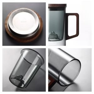 16.9 Fl Oz/500 ML Simple Glass Tea Cup Tea Mug with Glass Infuser and D Shaped Wooden Handle