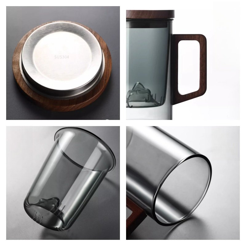 16.9 Fl Oz/500 ML Simple Glass Tea Cup Tea Mug with Glass Infuser and D Shaped Wooden Handle