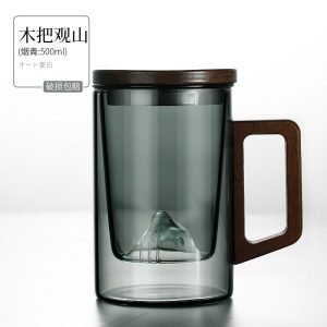 16.9 Fl Oz/500 ML Simple Glass Tea Cup Tea Mug with Glass Infuser and D Shaped Wooden Handle