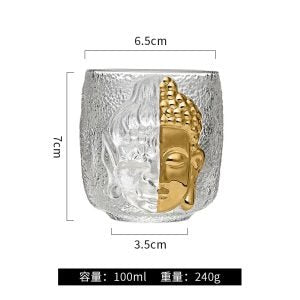3.4 Fl Oz/100 ML Zen Buddha Heat Resistant Crystal Glass Cups for Tea