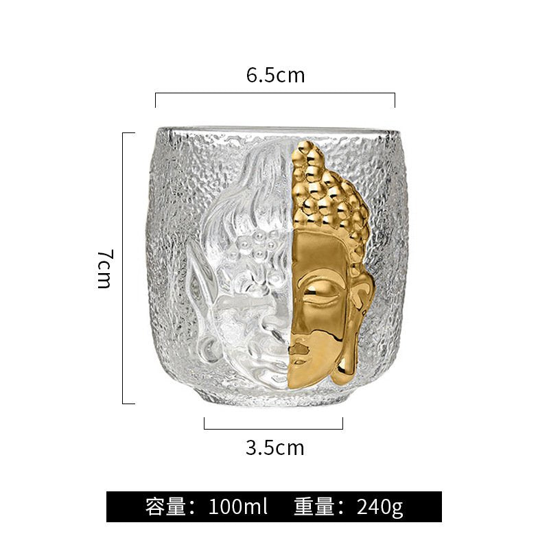 3.4 Fl Oz/100 ML Zen Buddha Heat Resistant Crystal Glass Cups for Tea