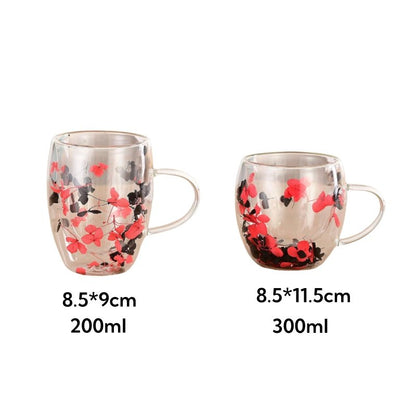 6.8 Fl Oz-10.1 Fl Oz Double Wall Creative Dry Flower Glass Tea Mug for Milk Tea and Coffee