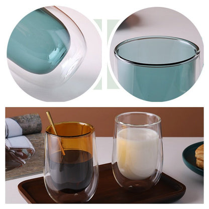 6.8 Fl Oz-13.5 Fl Oz Colorful Heat Resistant Double Wall Blue Glass Tea and Milk Coffee Mug
