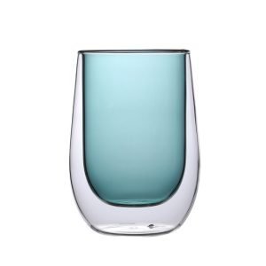 6.8 Fl Oz-13.5 Fl Oz Colorful Heat Resistant Double Wall Blue Glass Tea and Milk Coffee Mug