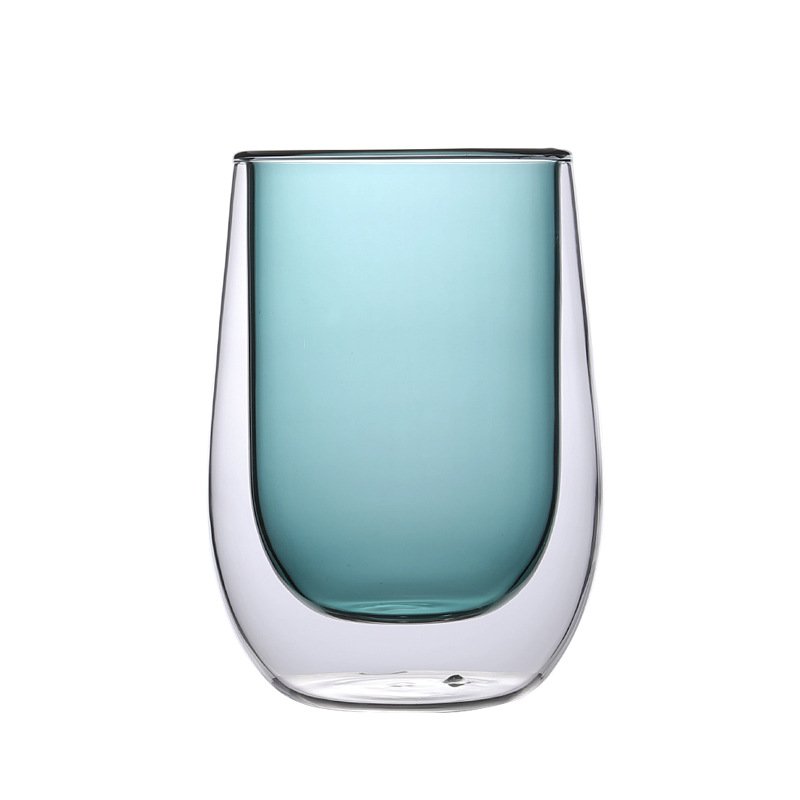 6.8 Fl Oz-13.5 Fl Oz Colorful Heat Resistant Double Wall Blue Glass Tea and Milk Coffee Mug