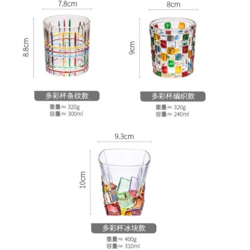 8.1 Fl Oz-10.5 Fl Oz Stripe and Block Glass Milk Tea and Coffee Mugs