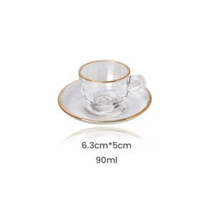 3 Fl Oz/90 ML Small Golden Rim Clear Crystal Glass Tea Cup with Saucer of 2