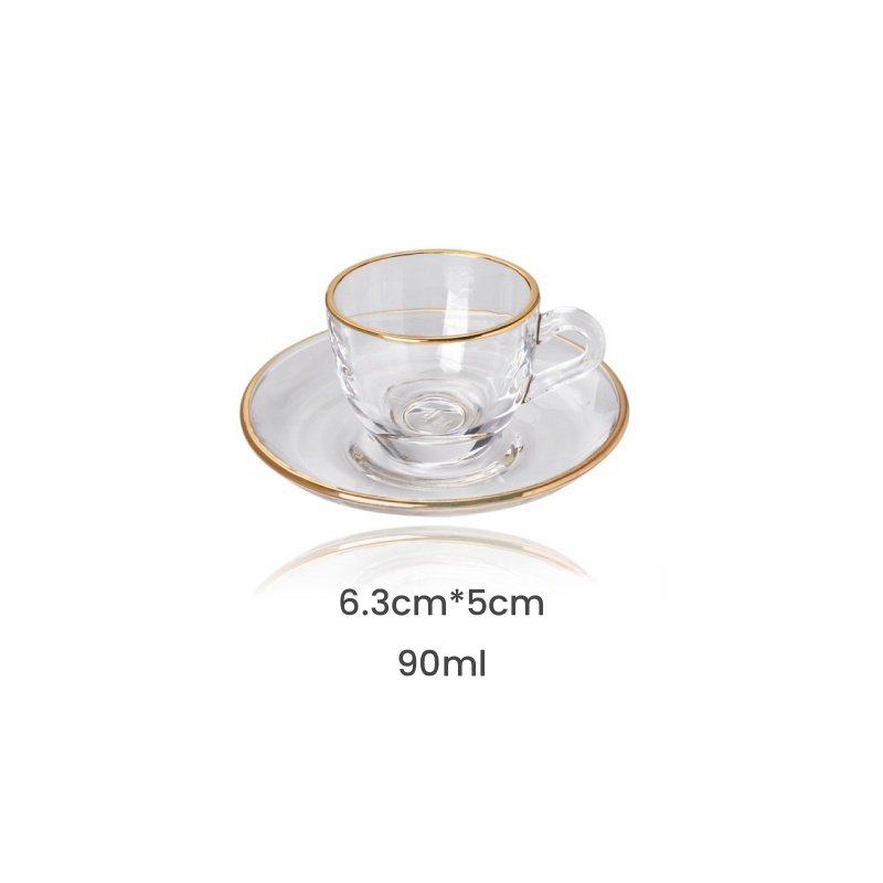 3 Fl Oz/90 ML Small Golden Rim Clear Crystal Glass Tea Cup with Saucer of 2