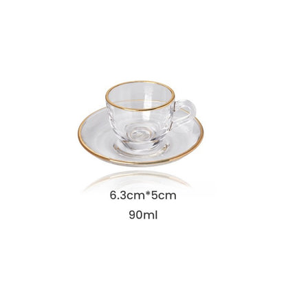 3 Fl Oz/90 ML Small Golden Rim Clear Crystal Glass Tea Cup with Saucer of 2