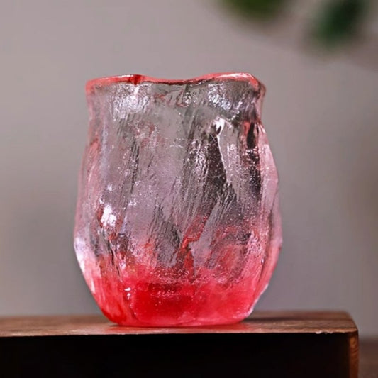 Vintage Japanese Handmade Red Rose Shaped Crystal Glass Tea Mug Cup Rose Color For Sale