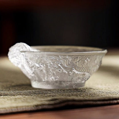 Japanese Crystal Clear Glass Creative Year Of The Dragon Tea Cups With Exquisite Coiled Dragon Figurine
