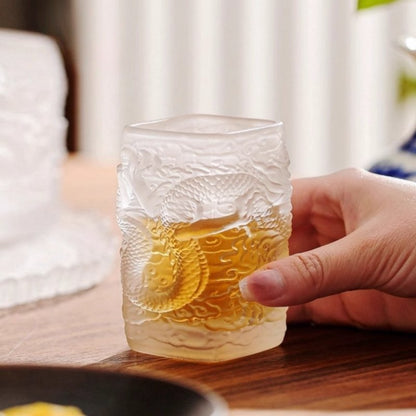 Vintage Square Heat-Resisting Clear Glass Master Tea Cup Creative Relief  Dragon Figurine